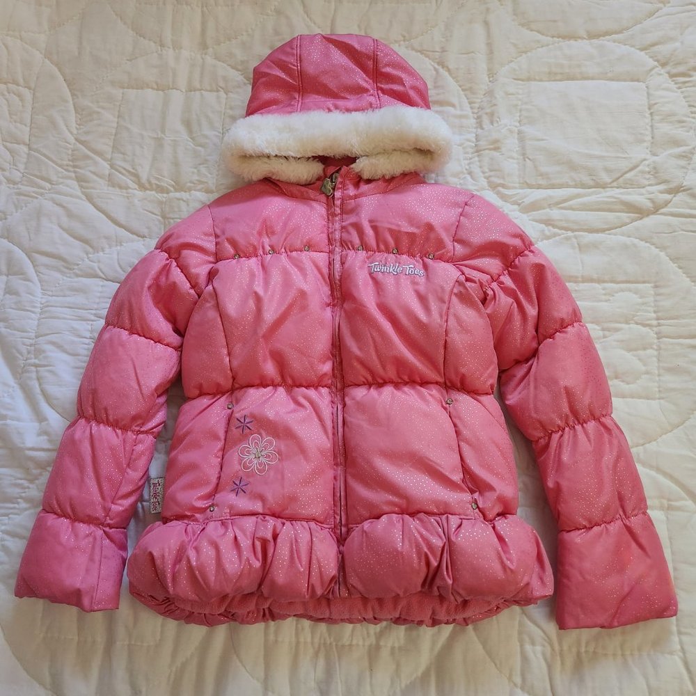 Twinkle Toes by Skechers Girls 6X Pink Fleece Lined Bubble Hem Puffer Jacket